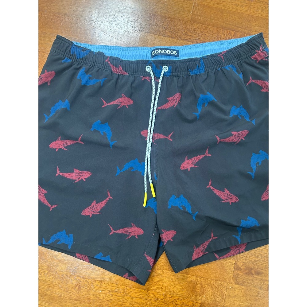 Bonobos Swim Trunks Mens XL Black Shark Print 7 Inch Inseam Board Shorts